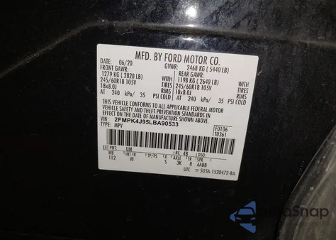 2020 Ford Edge Sel from USA, damaged, VIN 2FMPK4J95LBA90533